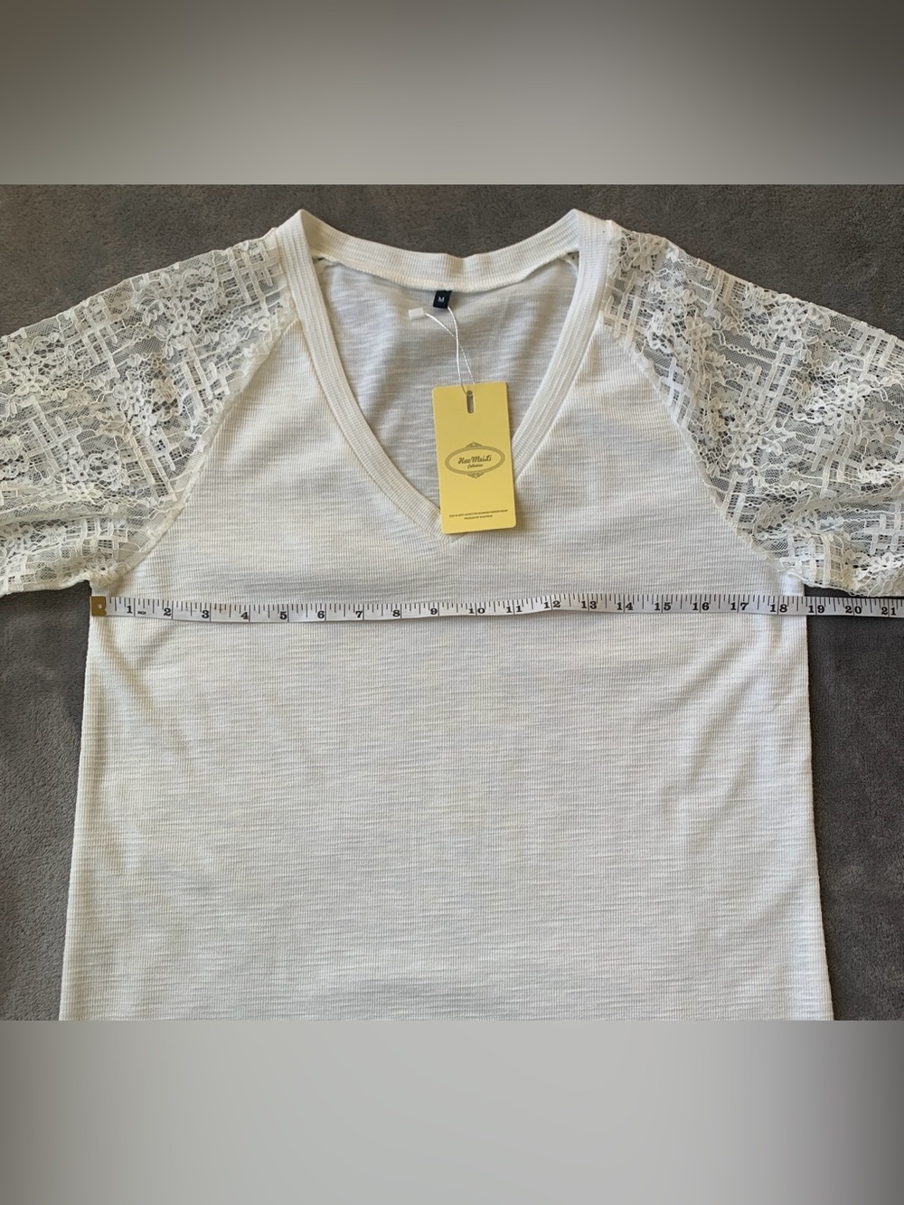 Lace-Sleeve V-Neck Tee - Women’s Lightweight Casual Top - Picture 7 of 7